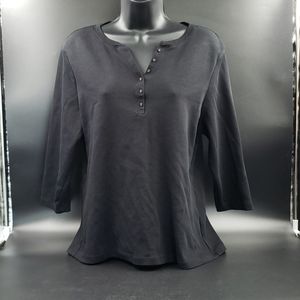 Karen Scott Petite Womens V Button Top 3/4 Sleeve